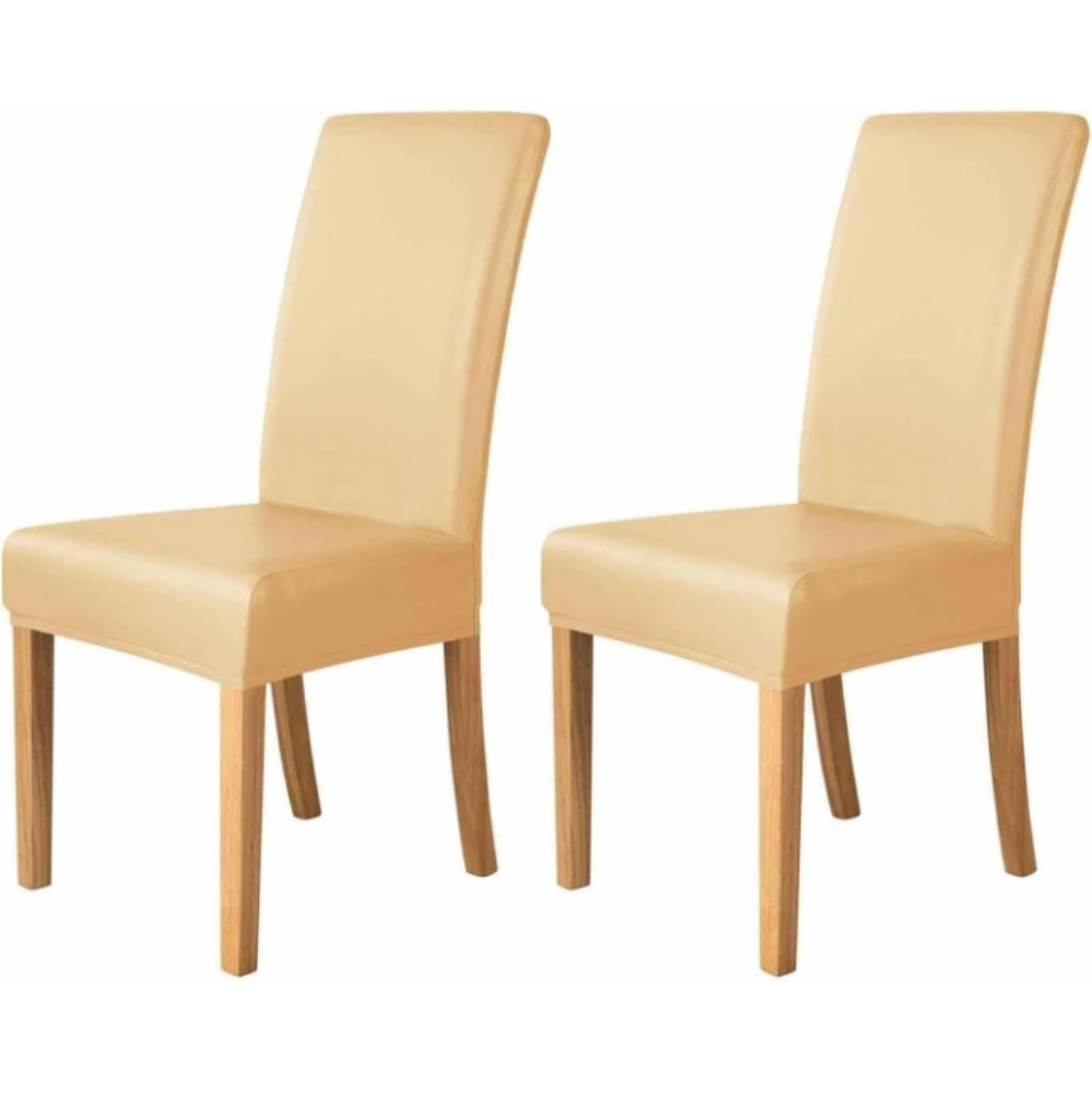 PU Leather Waterproof Stretch Dining Chair Covers, Chair Protector, 2 Beige